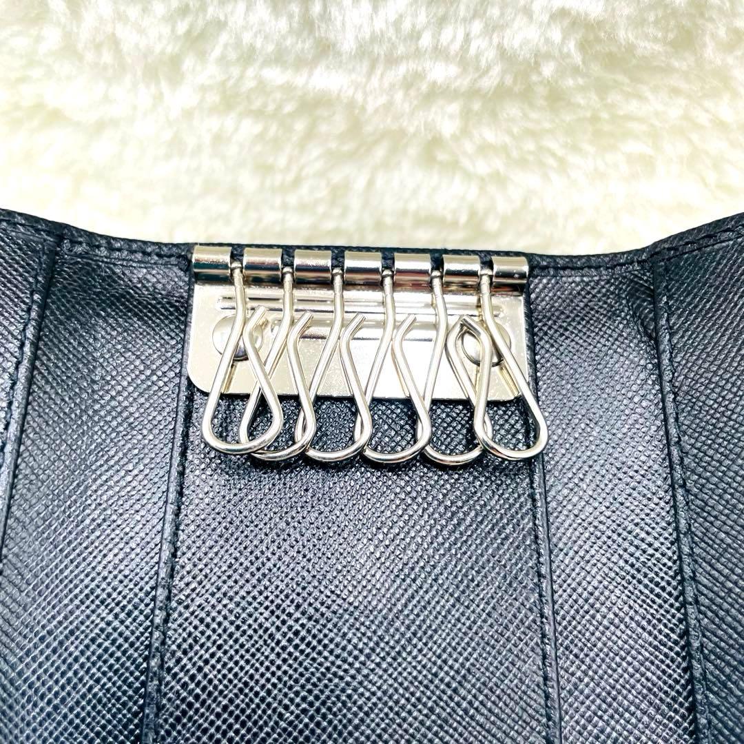 極美品 PRADA 6連 キーケース 三角ロゴ サフィアーノ ブラック 付属品