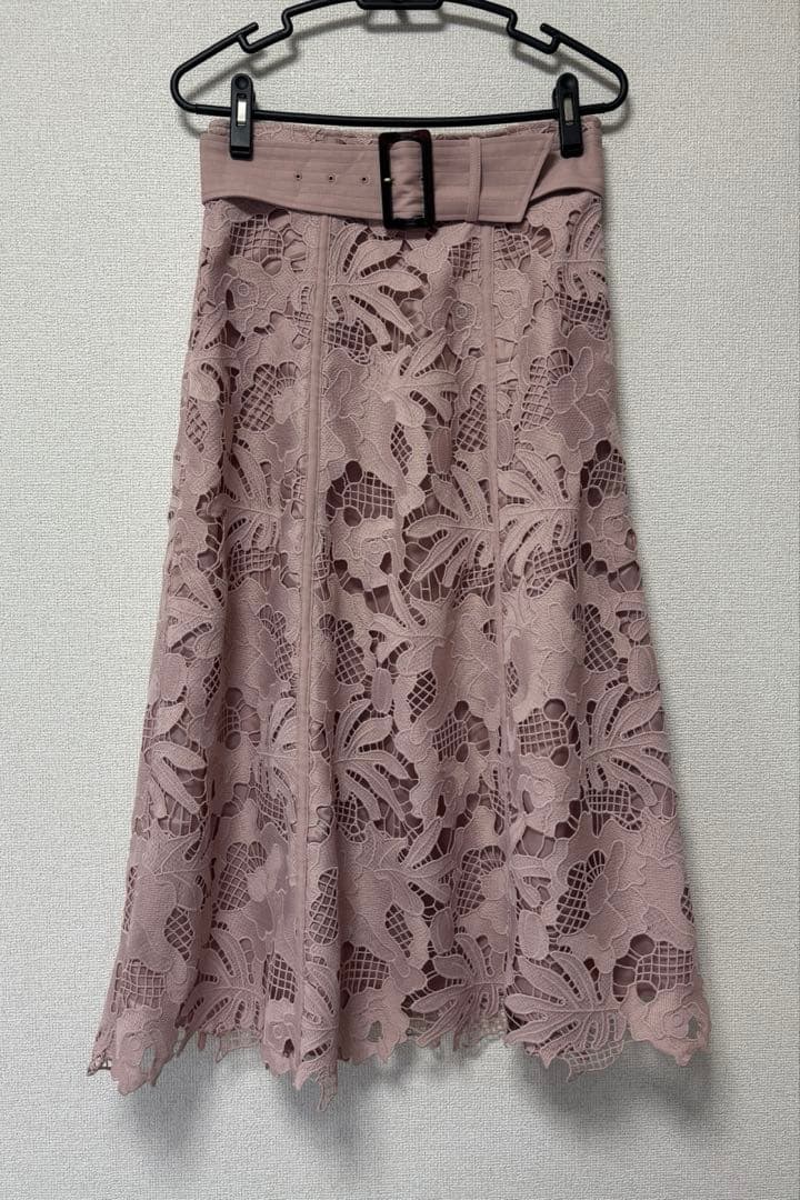 ピンキーアンドダイアン◆フラワーケミカルレースフレアスカート 38 ピンク