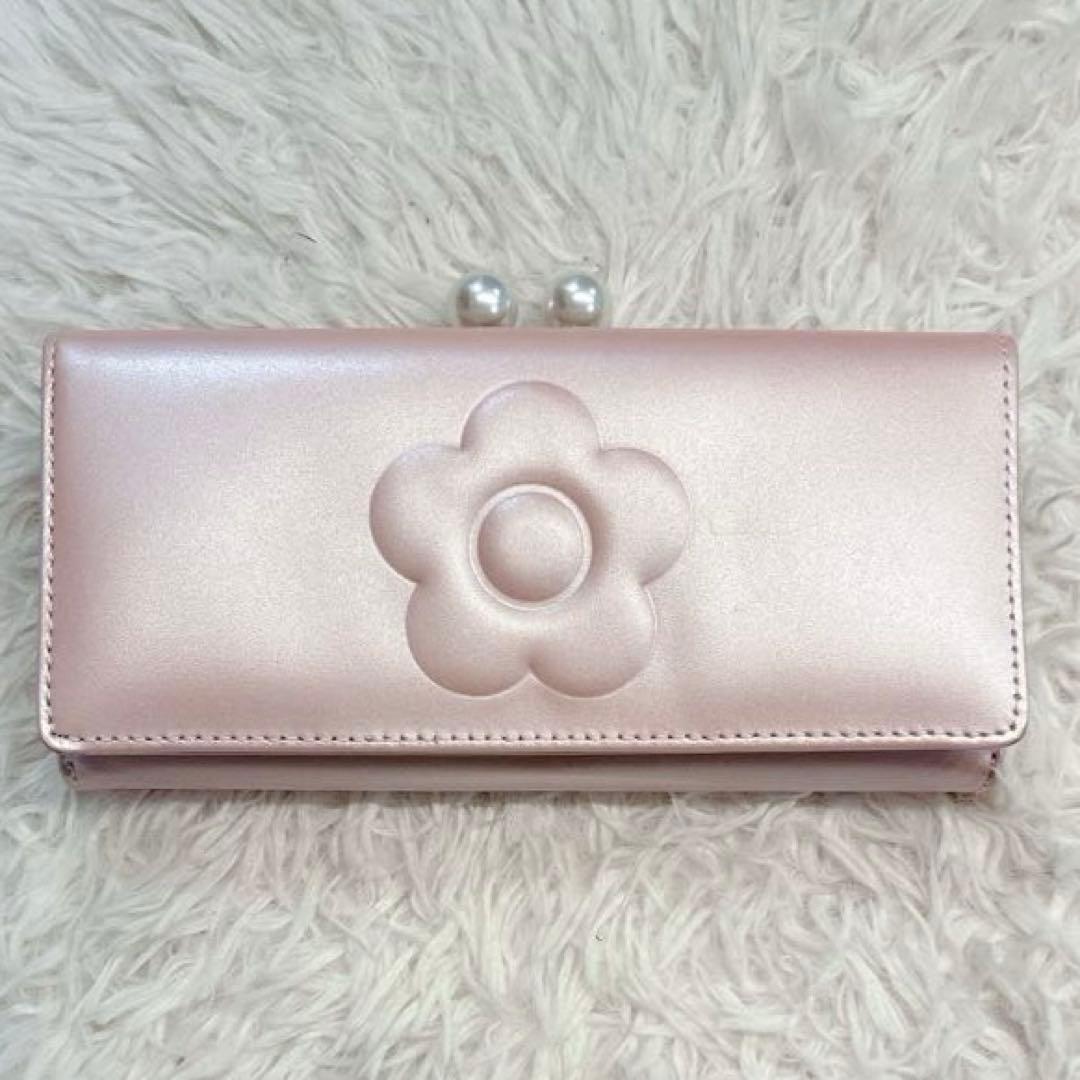 【美品】MARY QUANT エンボスデイジーパール パース パールピンク
