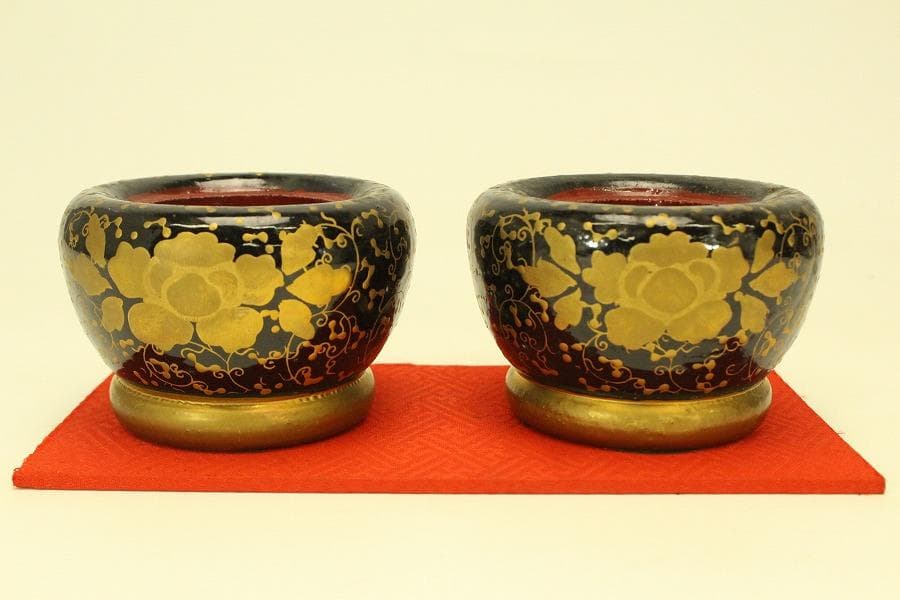 ミニチュア 古い 雛道具 木製 茶道具揃 火鉢一対(ZE358)