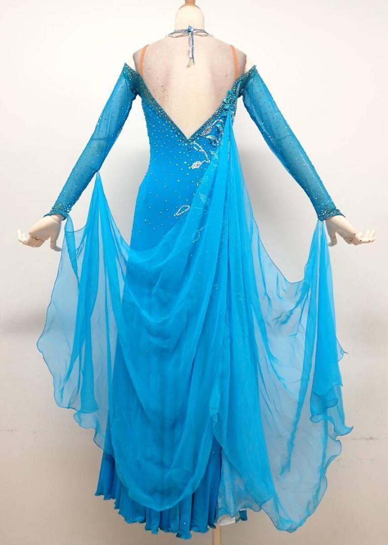 B1307★水色/スワロフスキー/ワンピース/スタンダードドレス☆社交ダンス