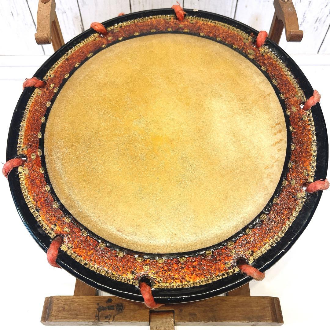 【希少】締め太鼓　蒔絵　和太鼓 34.5cm バチ付き　台座付属　和楽器　打楽器