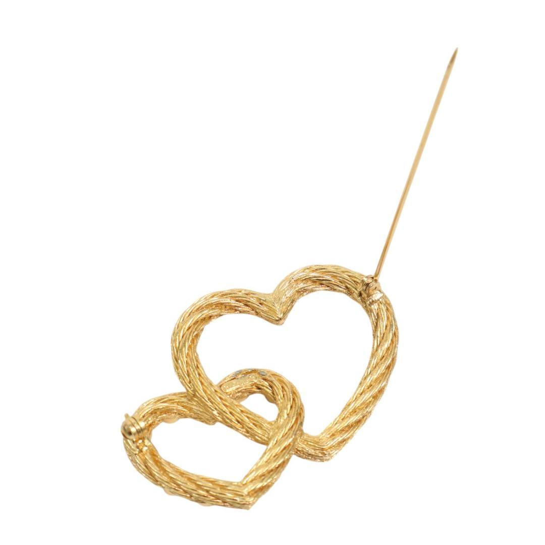 クリスチャンディオール　ダブルハート　ブローチ ゴールド　ラインストーン