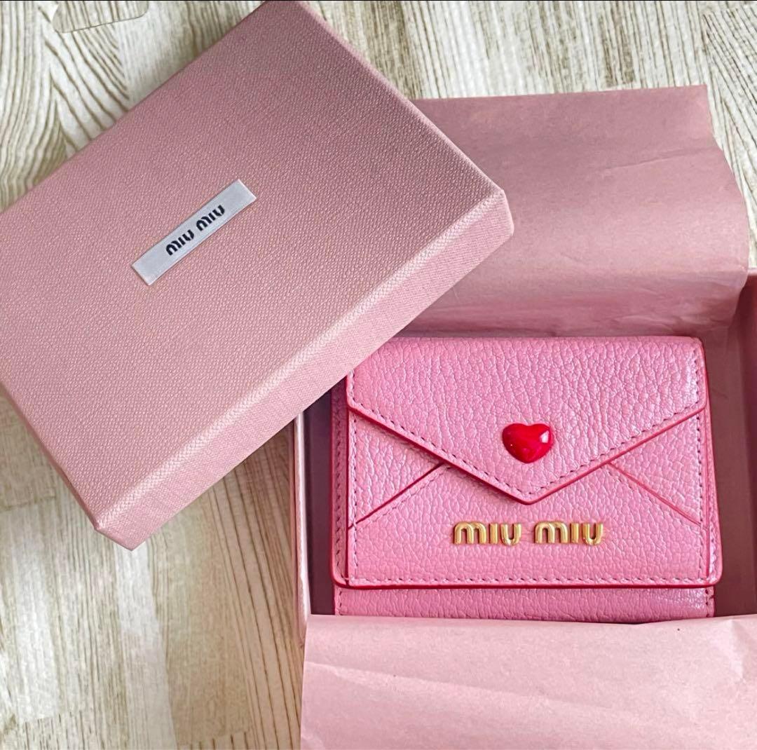 miumiu マドラスラブレター マドラス ラブ ミニ財布 レザーピンク
