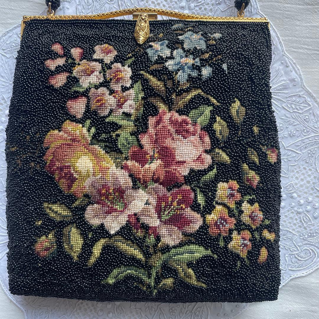 手刺繍 ビーズバッグ ゴブラン織り 和装 パーティーバッグ プチポアン