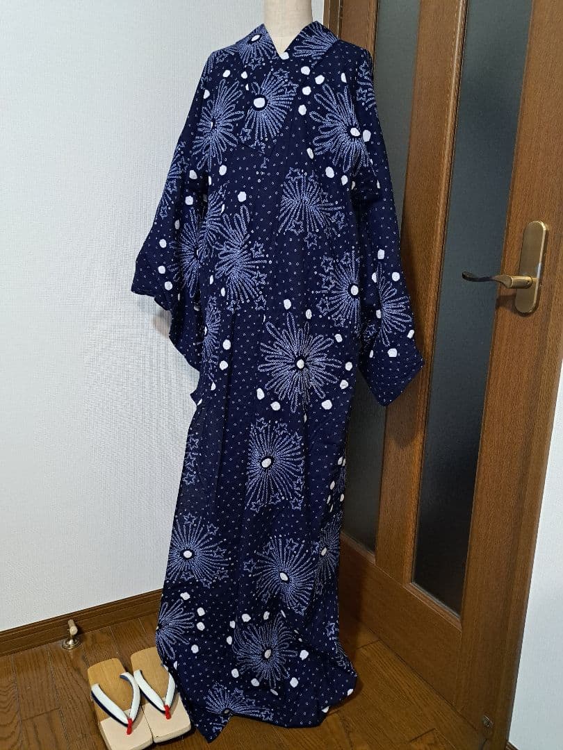 絞り浴衣 花火 【超美品】キモノバイナデシコ ベーシックサイズ