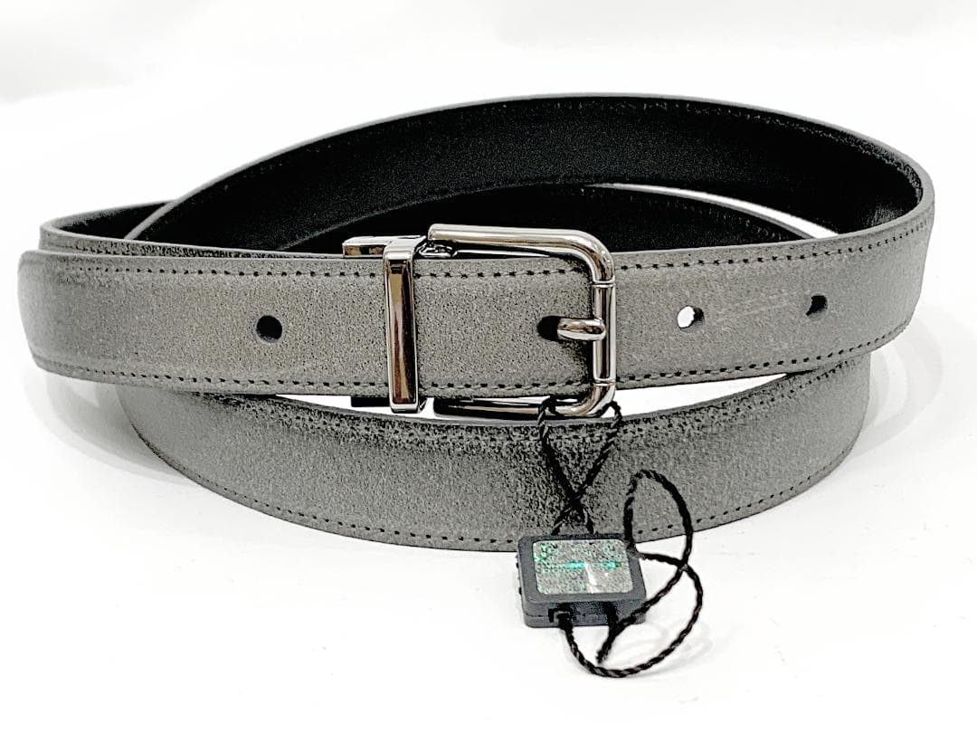新品]ドルチェ＆ガッバーナ グレー細レザーベルト 男女兼40[正規]