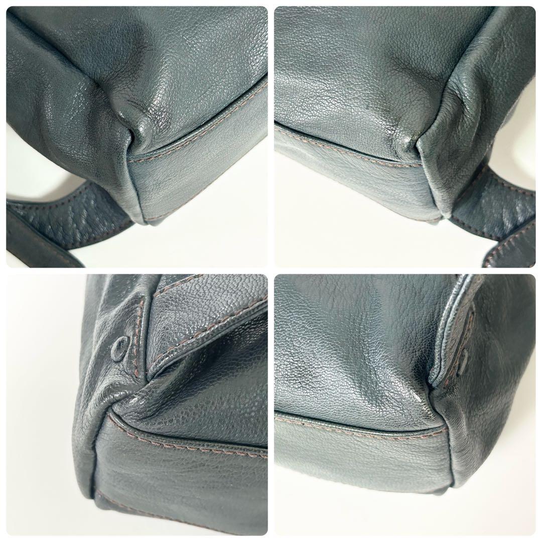 genten ゴートヌメ 2way リュック ショルダーバッグ 本革 ブルー