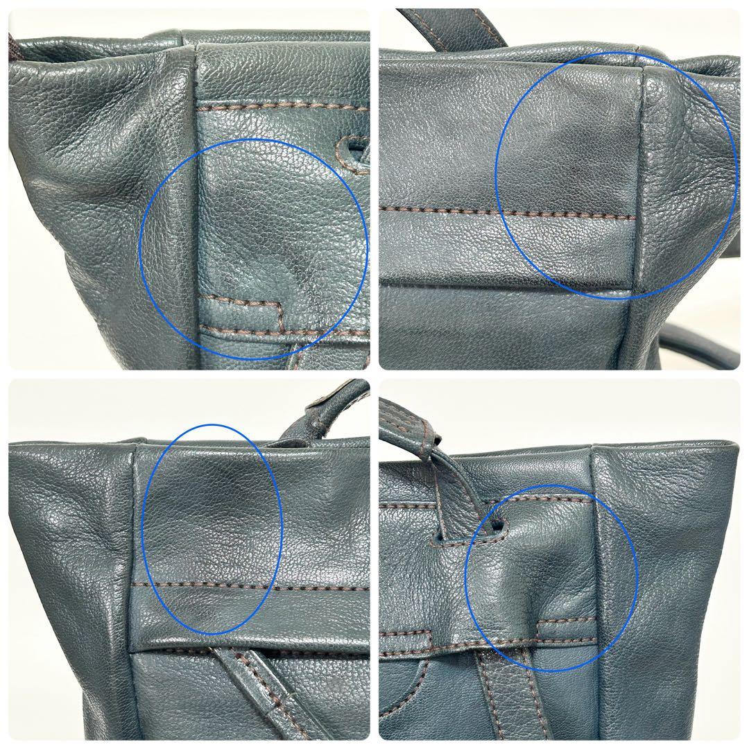 genten ゴートヌメ 2way リュック ショルダーバッグ 本革 ブルー