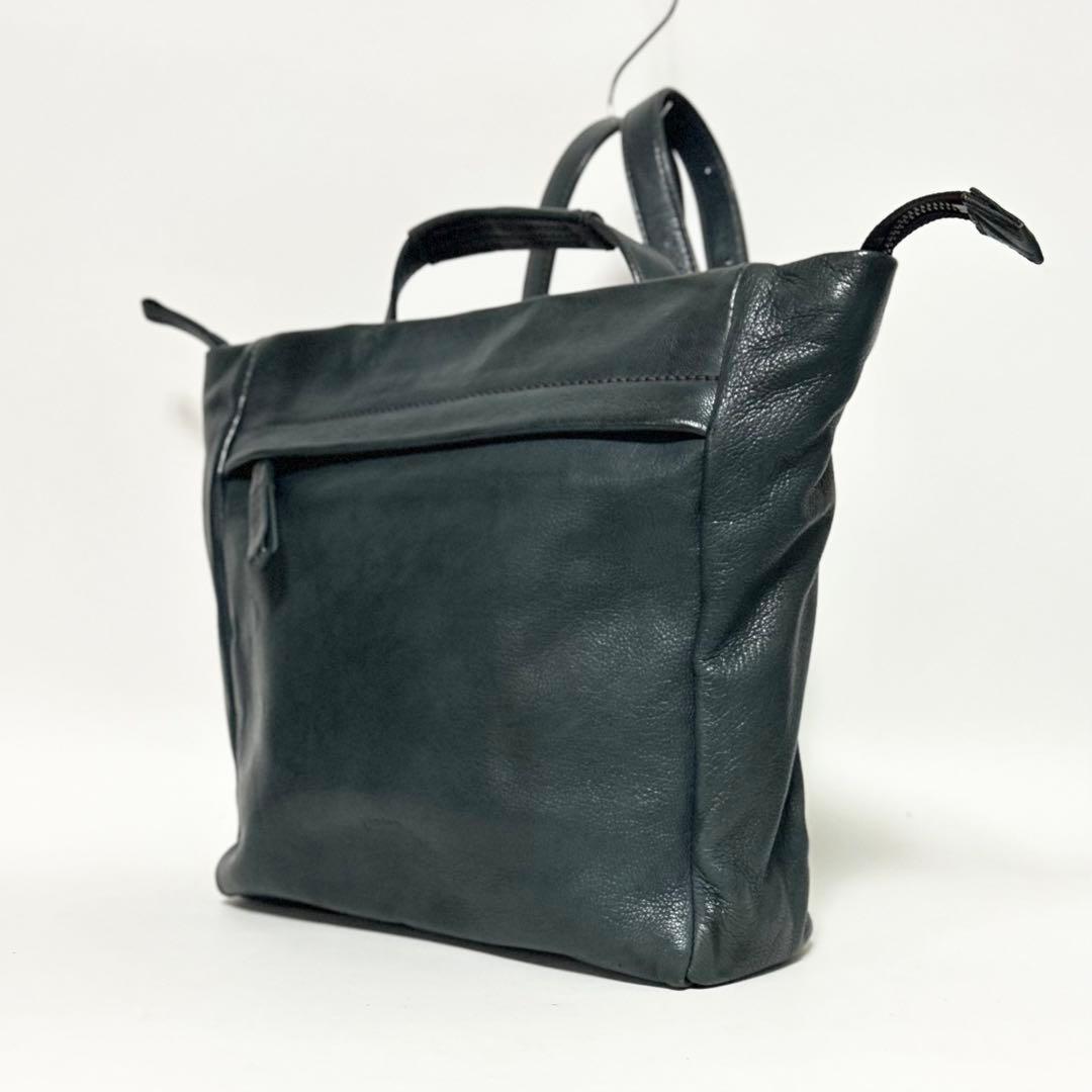 genten ゴートヌメ 2way リュック ショルダーバッグ 本革 ブルー