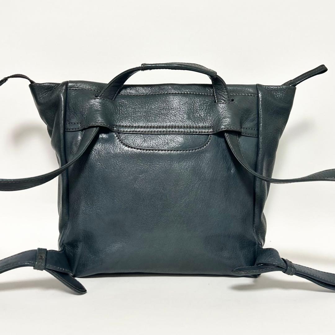 genten ゴートヌメ 2way リュック ショルダーバッグ 本革 ブルー