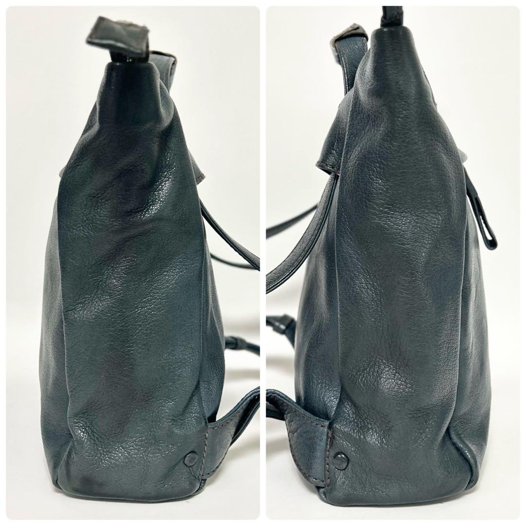 genten ゴートヌメ 2way リュック ショルダーバッグ 本革 ブルー