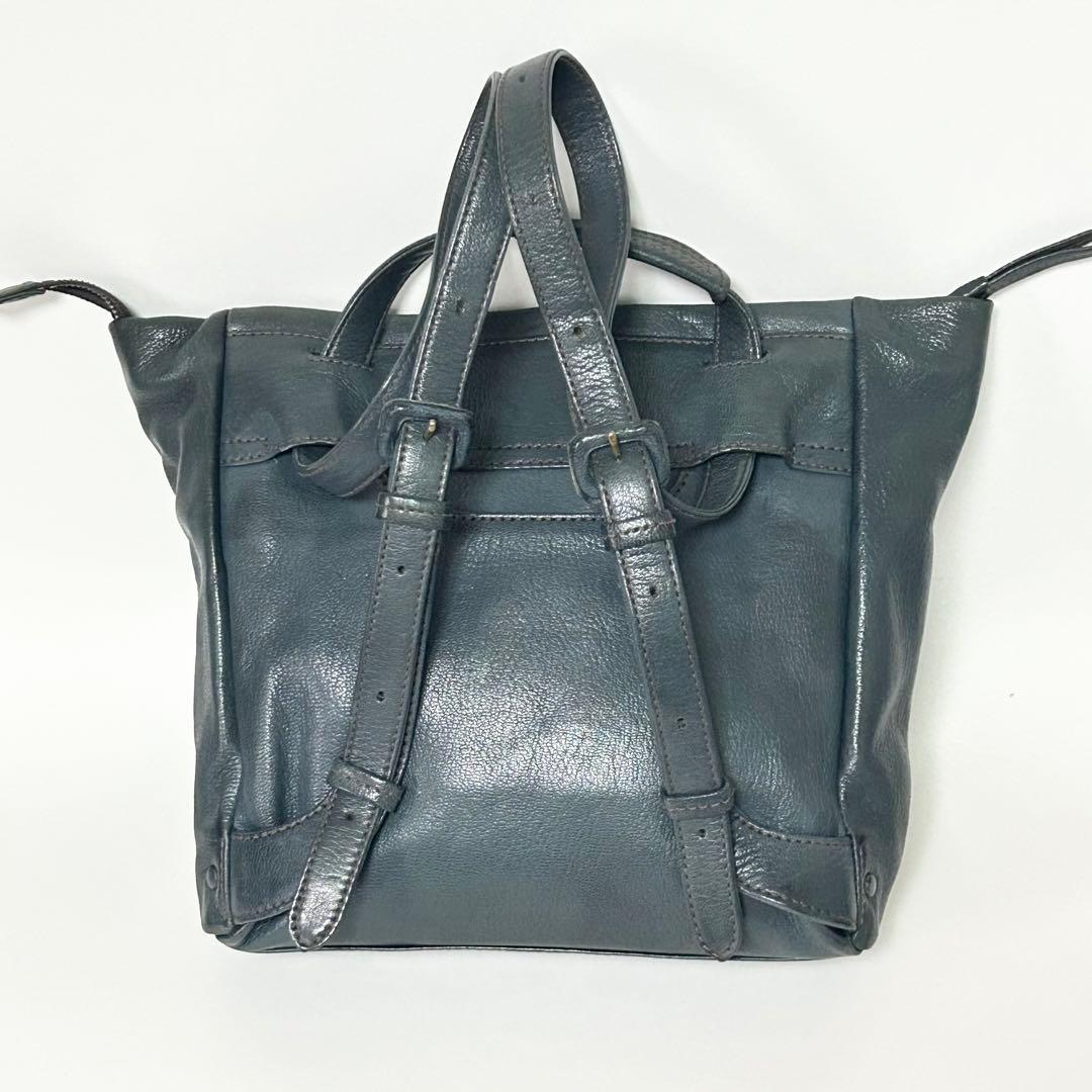 genten ゴートヌメ 2way リュック ショルダーバッグ 本革 ブルー