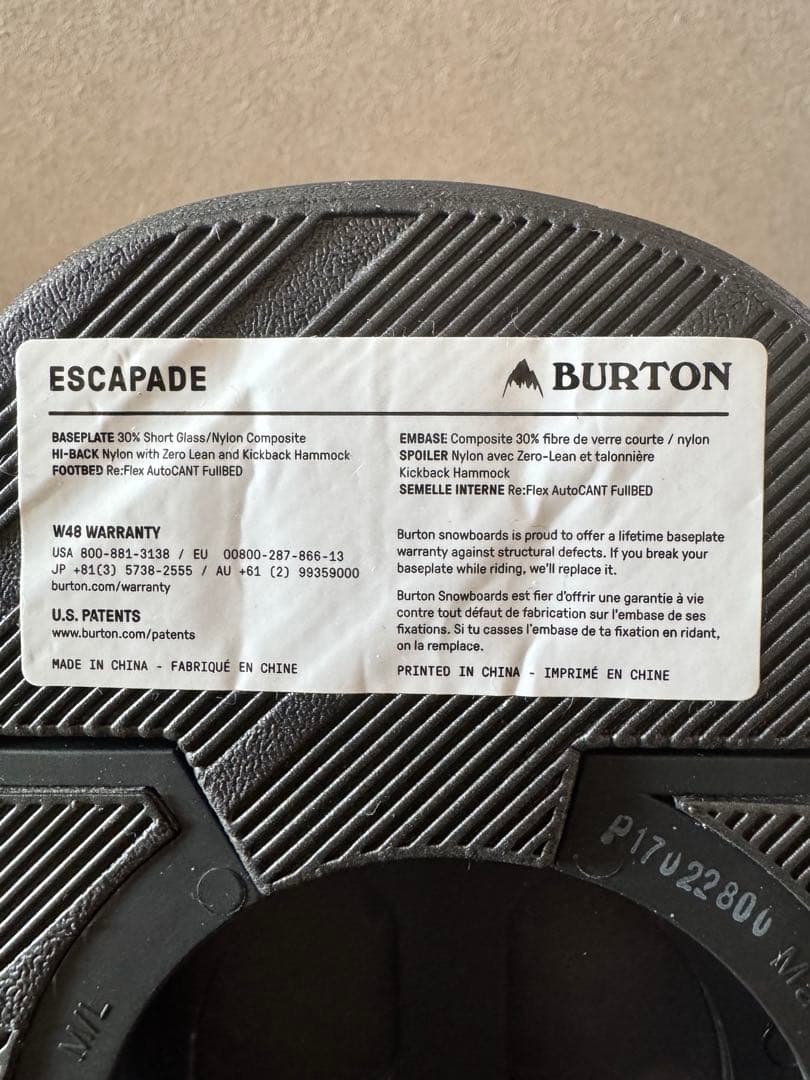 【美品】BURTON ESCAPADE W’s M スノーボードバインディング