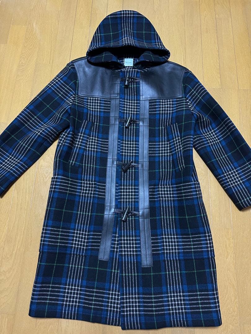 【美品】PaulSmithチェック柄フード付きダッフルコート　XL