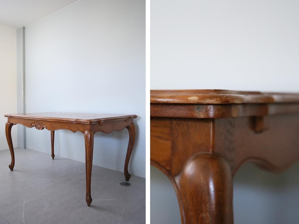 フランスアンティーク猫脚ダイニングテーブル/伸張式木製机/6人用(90-84)