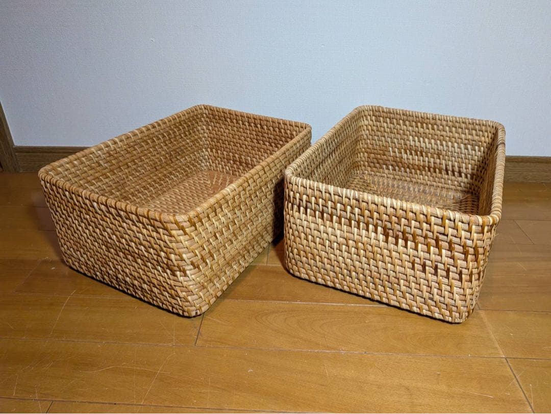 ■送料込■無印良品 重なるラタン長方形バスケット ラタンカゴ インサート収納
