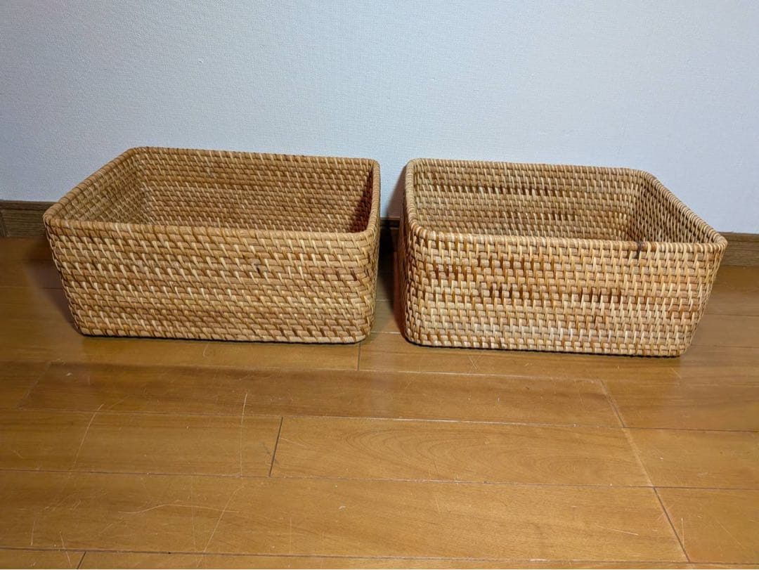 ■送料込■無印良品 重なるラタン長方形バスケット ラタンカゴ インサート収納