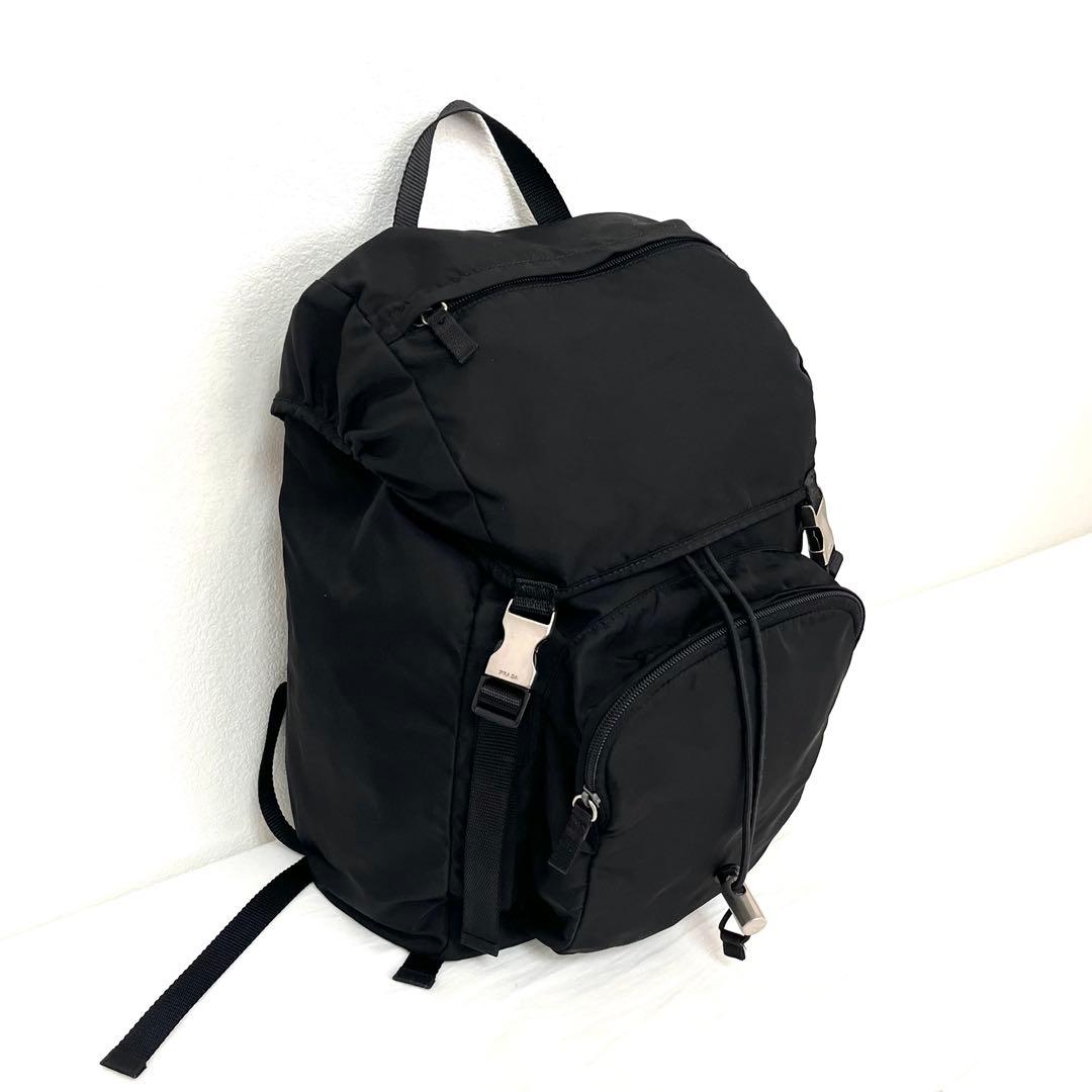 ⭐️美品⭐️プラダ RRADA 巾着型 リュック テスート レザー 三角ロゴ 黒