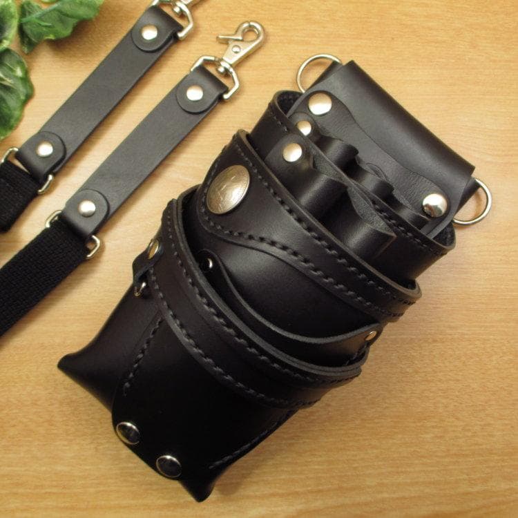 コンチョ付　オールブラック　５丁差し　 本革シザーケース　SCA-125/CKD