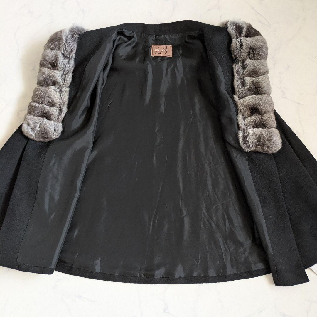 未使用 パシュミナ100% BISOGNI ポンチョ アウター ファー 黒