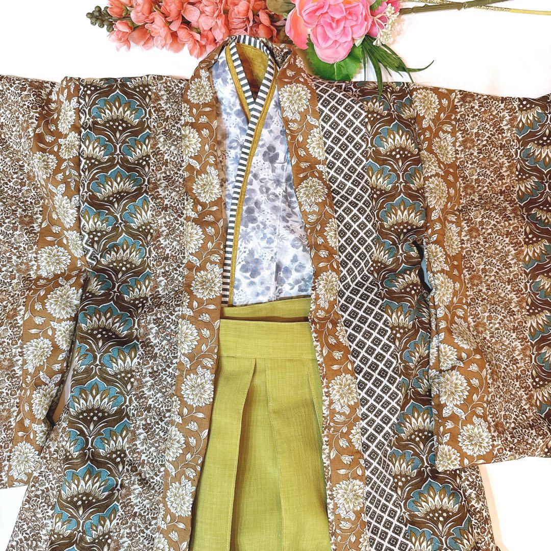 fマルチブラウンミックス５歳羽織り袴セット110〜120