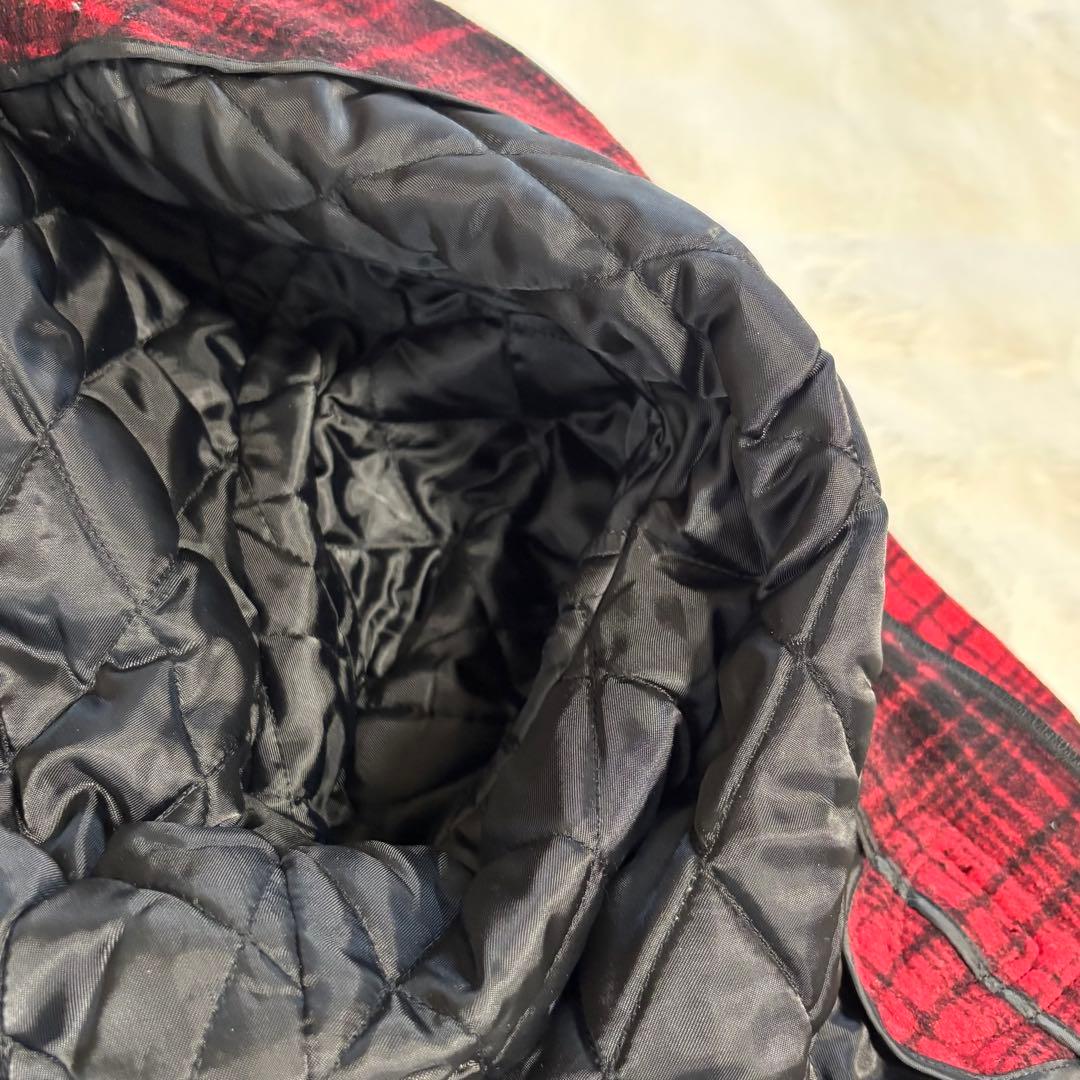 バーバリー ブラックレーベル ダッフルコート フード チェック柄 赤 L