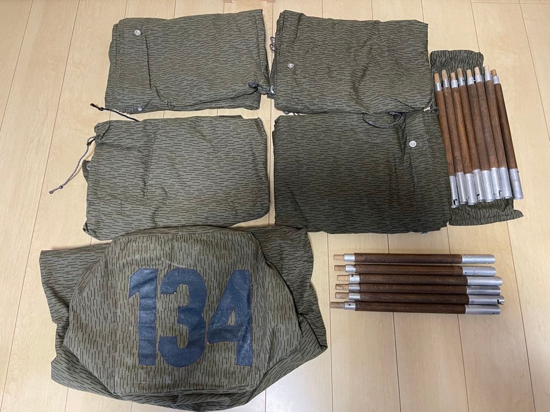 東ドイツ軍幕 4枚 デッドストック品 洗浄済 ワックス処理済 ポール
