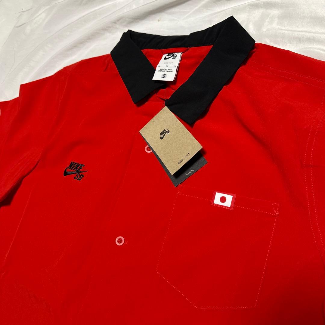 新品 XL NIKE SB ショートスリーブ ボウリングシャツ レッド 鯉