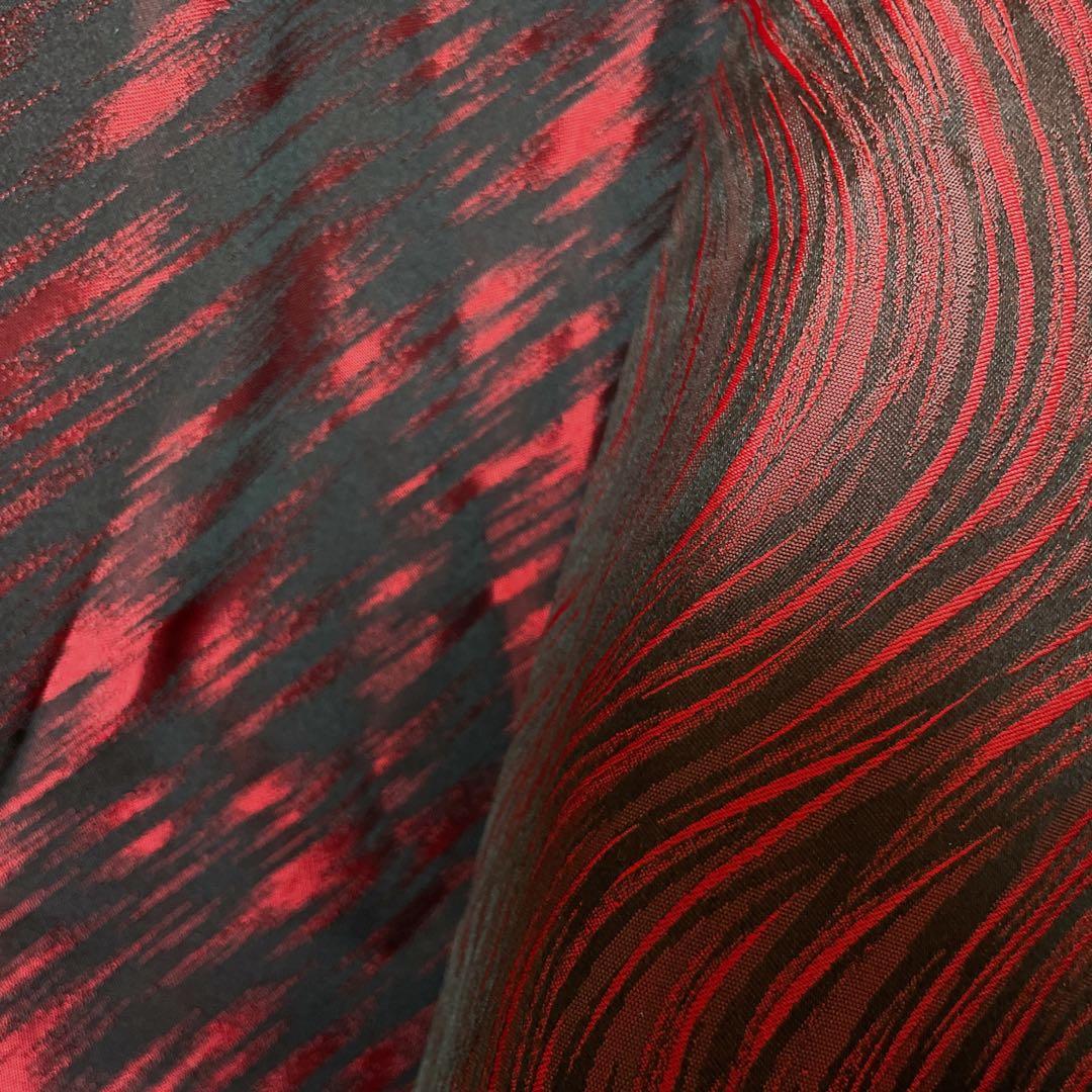 サッシュベルト付き 赤黒で魅せるフレアーロングワンピース 結婚式 着物リメイク