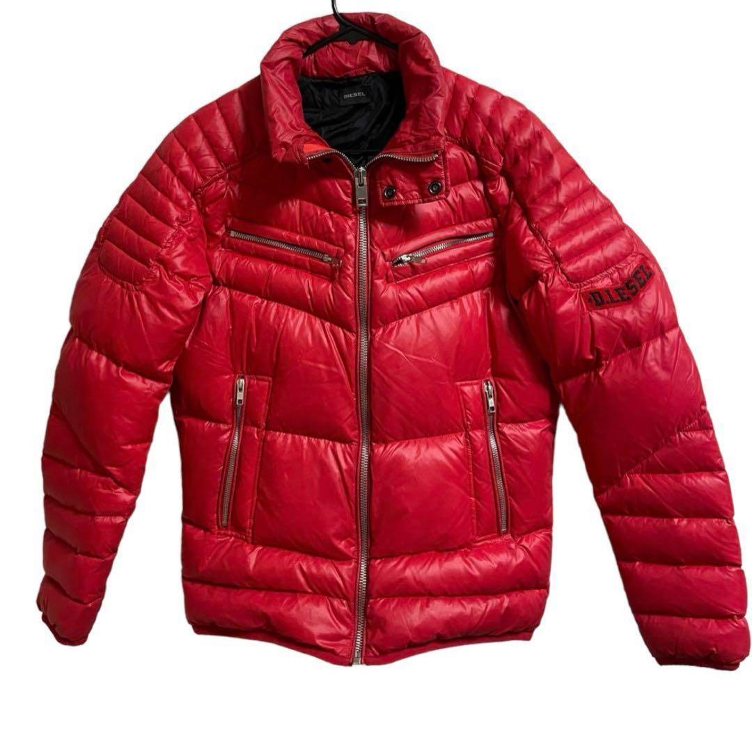 美品 DIESEL ディーゼル ダウンジャケット 赤 フード収納可能 - メルカリ