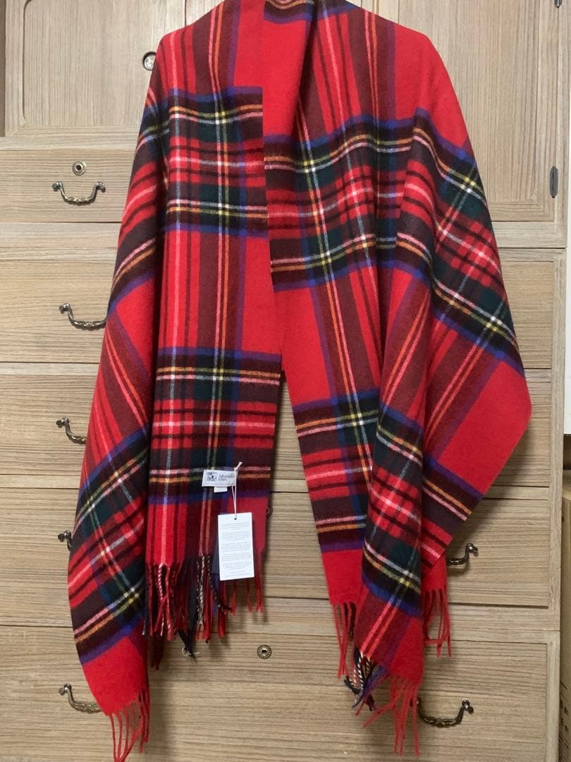新品ジョンストンズストール大判　カシミアレッドスチュワートSTEWAR