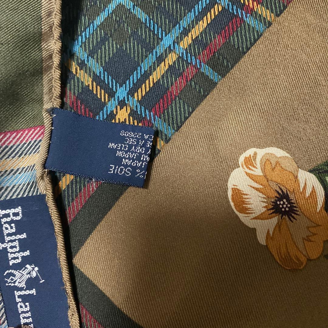 希少 ラルフローレン 大判 シルク スカーフ 花柄 チェック