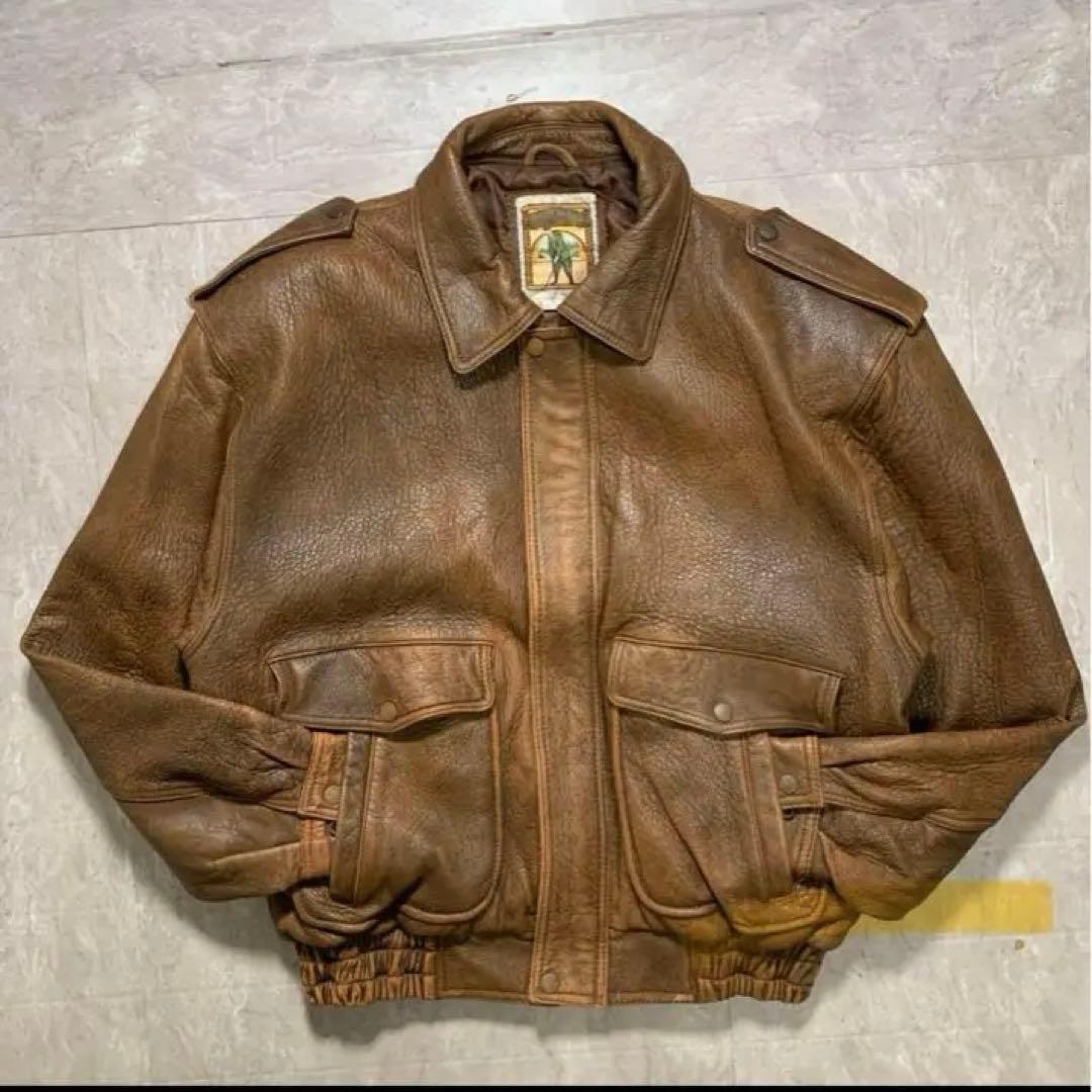 80s A-2 レザーフライトジャケット 本革 短丈 レザーボンバー