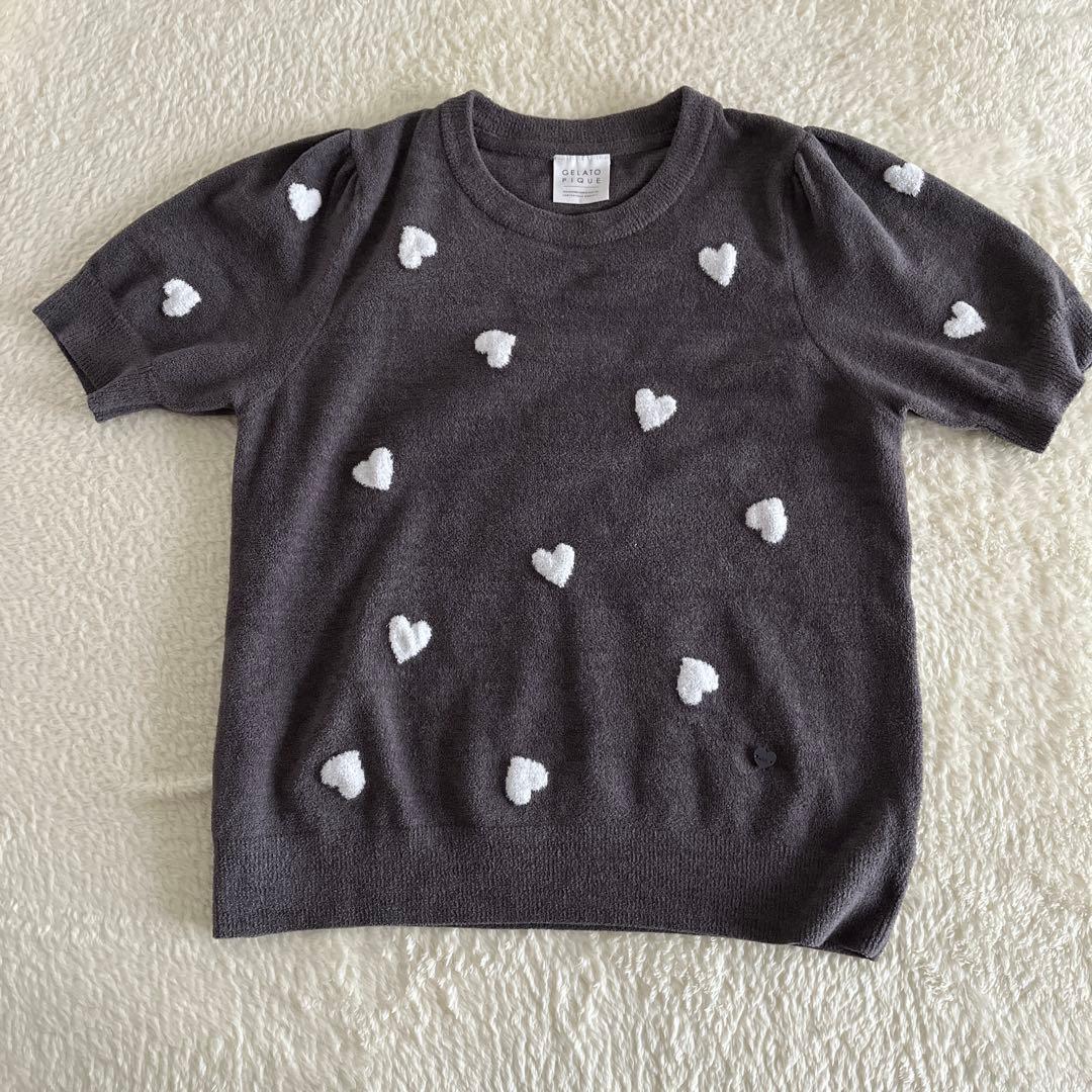 ジェラピケ　パジャマ　ルームウェア　グレー　ハート　半袖　半パン