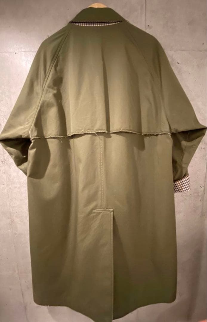 tomorrow landステンカラーコート オリーブ・チェック柄