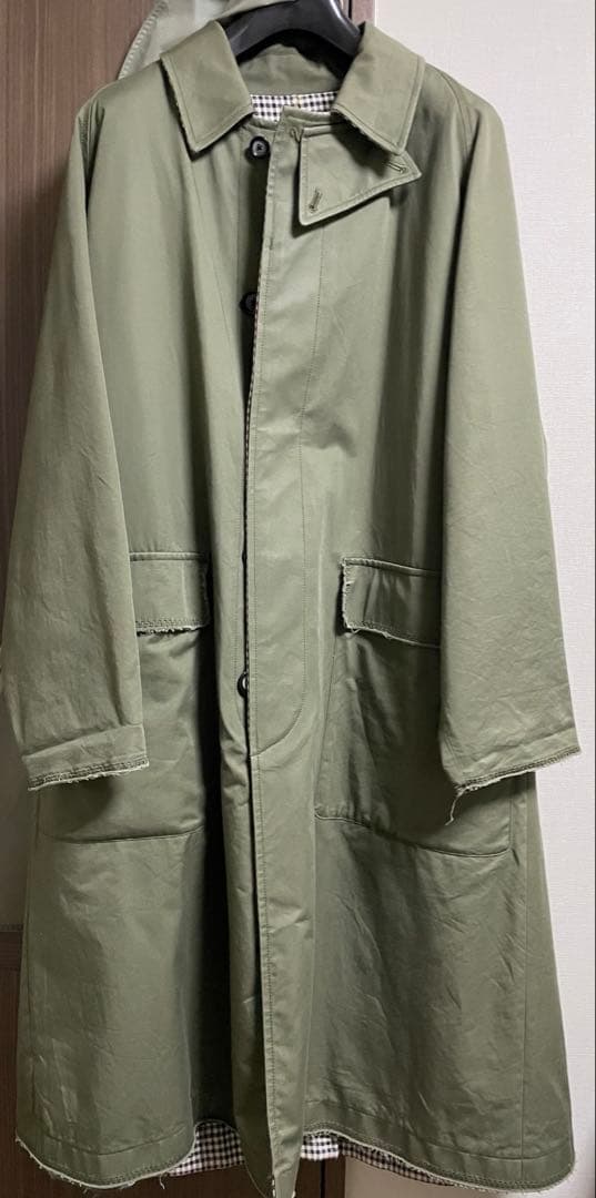 tomorrow landステンカラーコート オリーブ・チェック柄