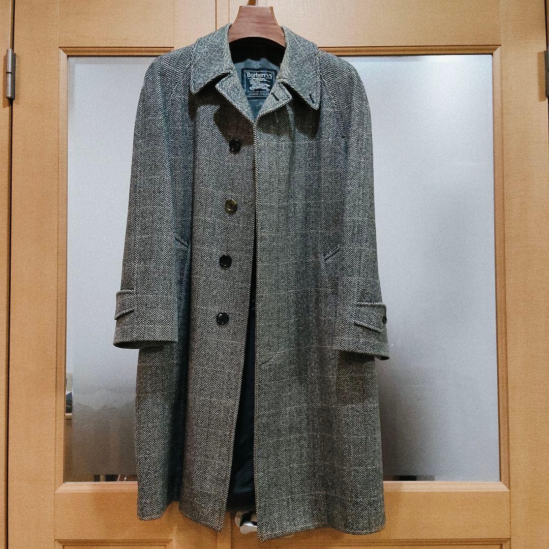 美品 バーバリー アルパカ混 モヘア ヘリンボーン コート