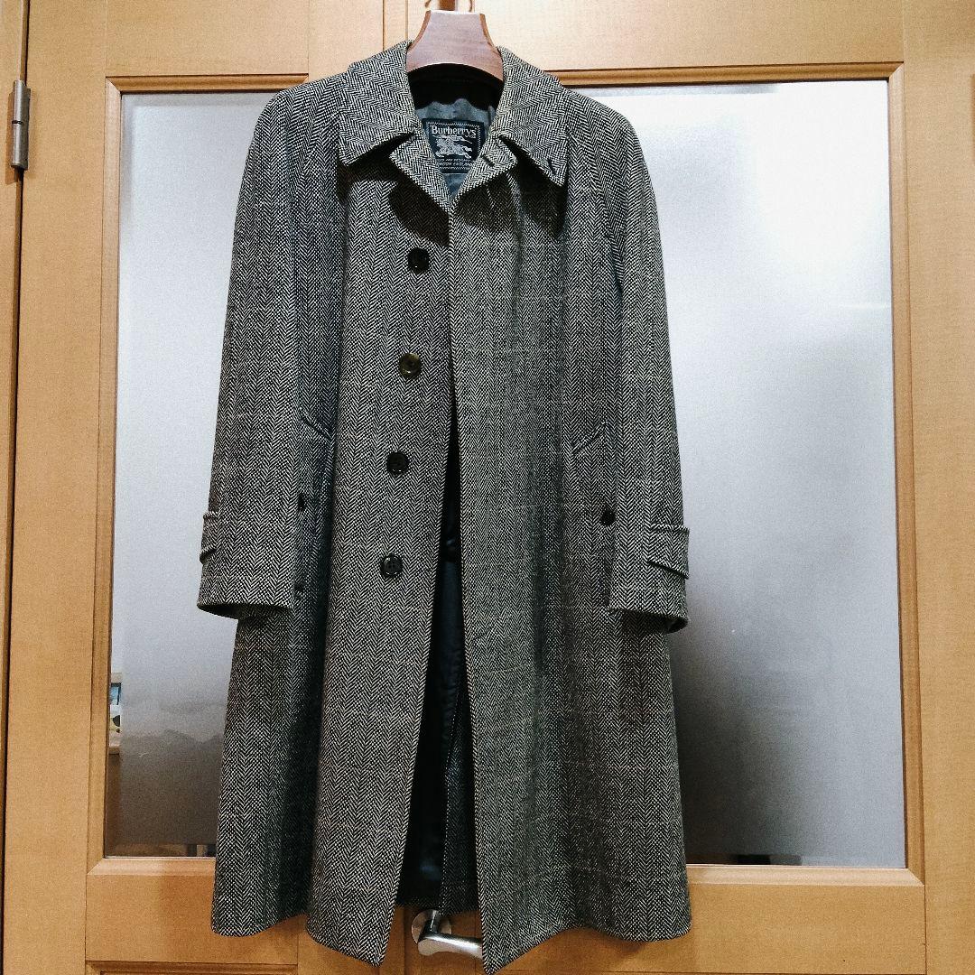 美品 バーバリー アルパカ混 モヘア ヘリンボーン コート