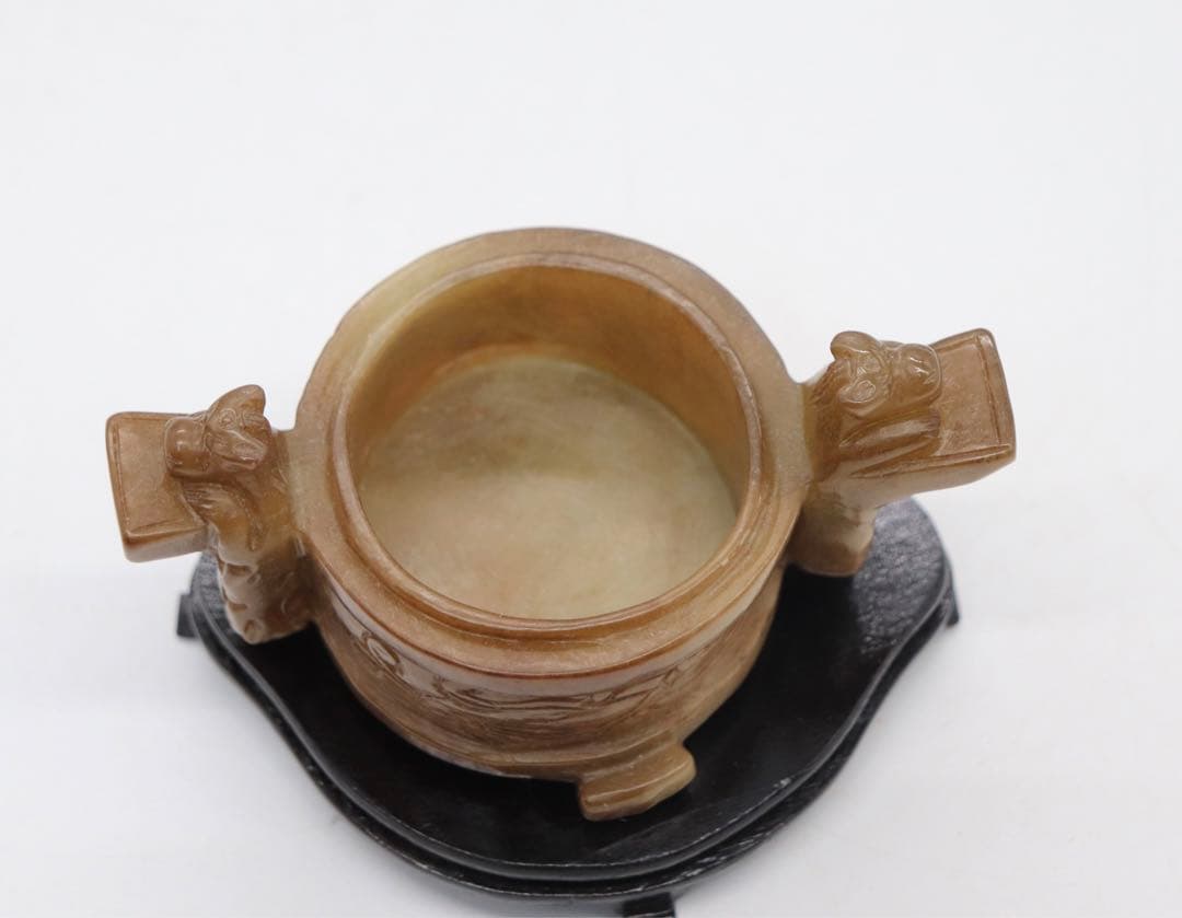 中国　玉製香炉　葵龍　台付　送料込み0322
