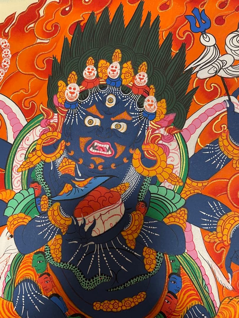 《 チベット密教　1点物 》 手描き　曼荼羅　マハーカーラ　大黒　仏教　密教　④