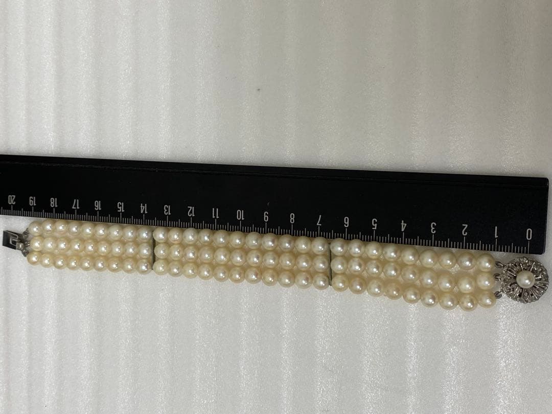 3-2967 本真珠　アコヤ真珠・3連ブレスレット　silver