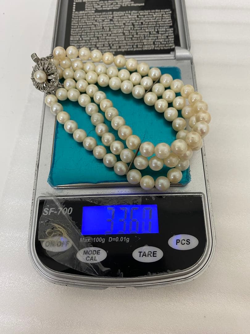 3-2967 本真珠　アコヤ真珠・3連ブレスレット　silver