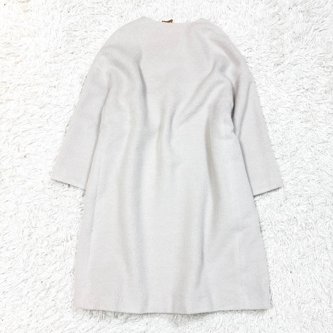 希少大人気【美品】アドーア アルパカシャギーノーカラーロングコート ペールグレー