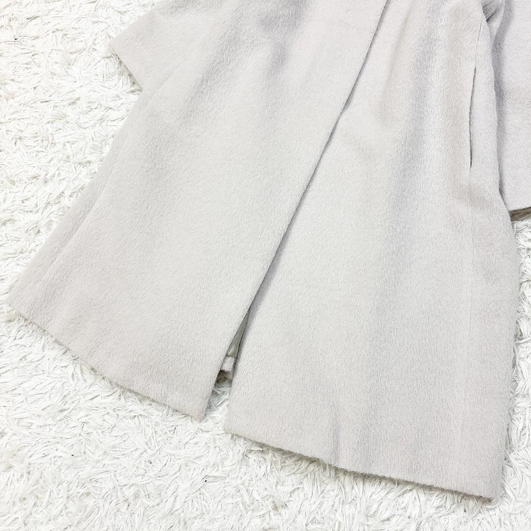 希少大人気【美品】アドーア アルパカシャギーノーカラーロングコート ペールグレー