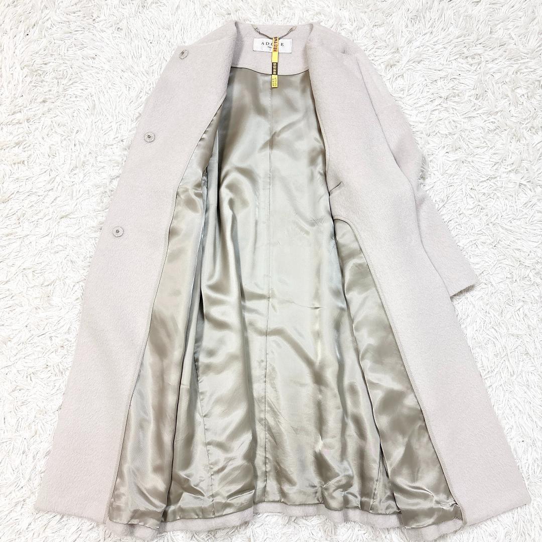 希少大人気【美品】アドーア アルパカシャギーノーカラーロングコート ペールグレー