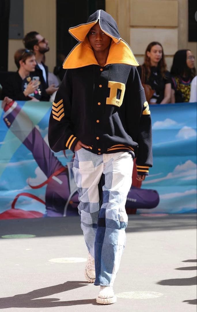 DOUBLET PETAL MOUTH HOOD VARSITY JACKET黄