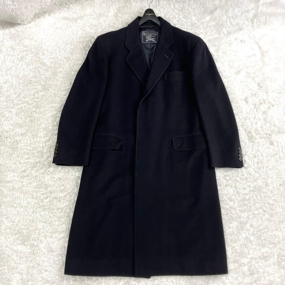 カシミヤ混✨バーバリーズ チェスターコート ロング ロング 比翼 濃紺 毛 M