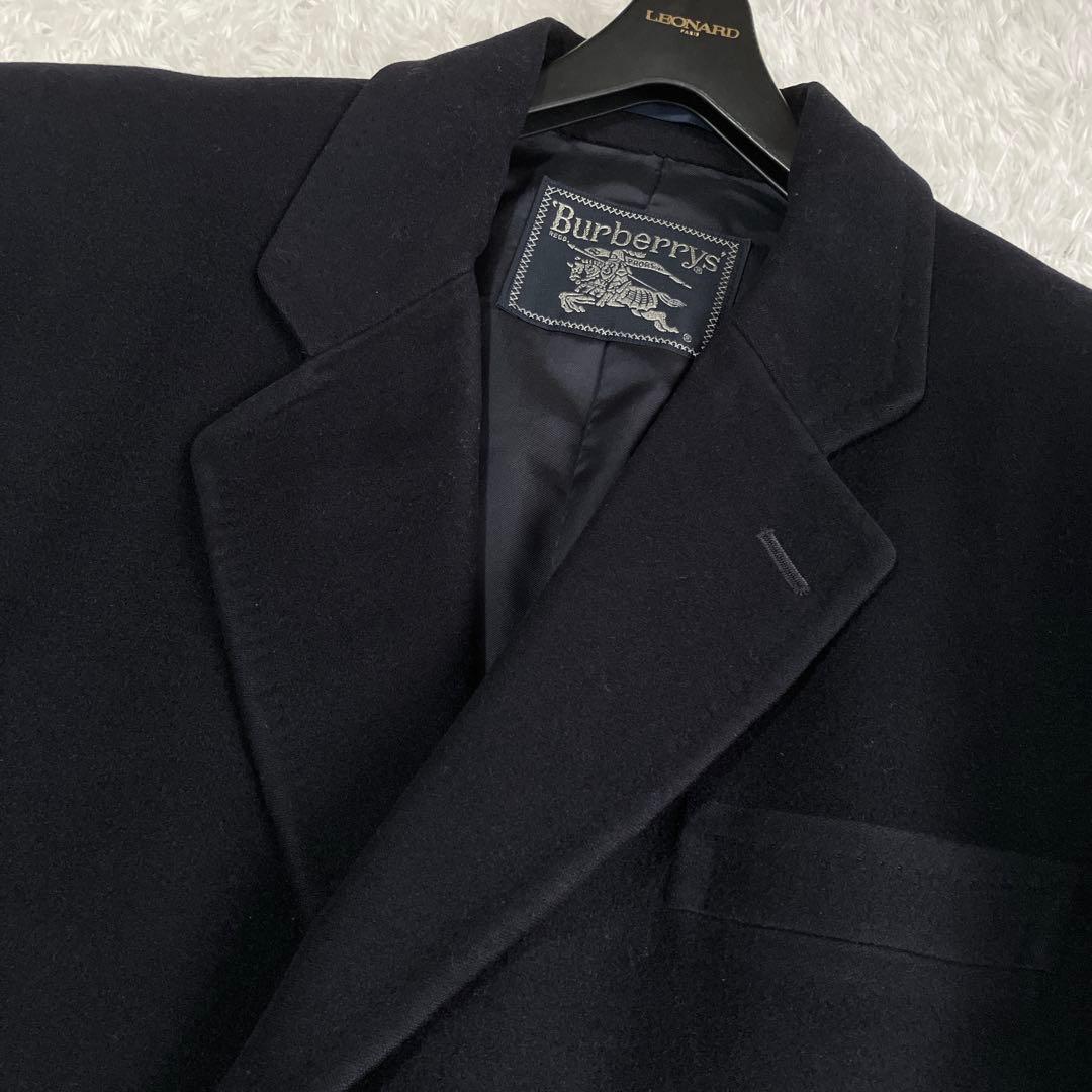 カシミヤ混✨バーバリーズ チェスターコート ロング ロング 比翼 濃紺 毛 M