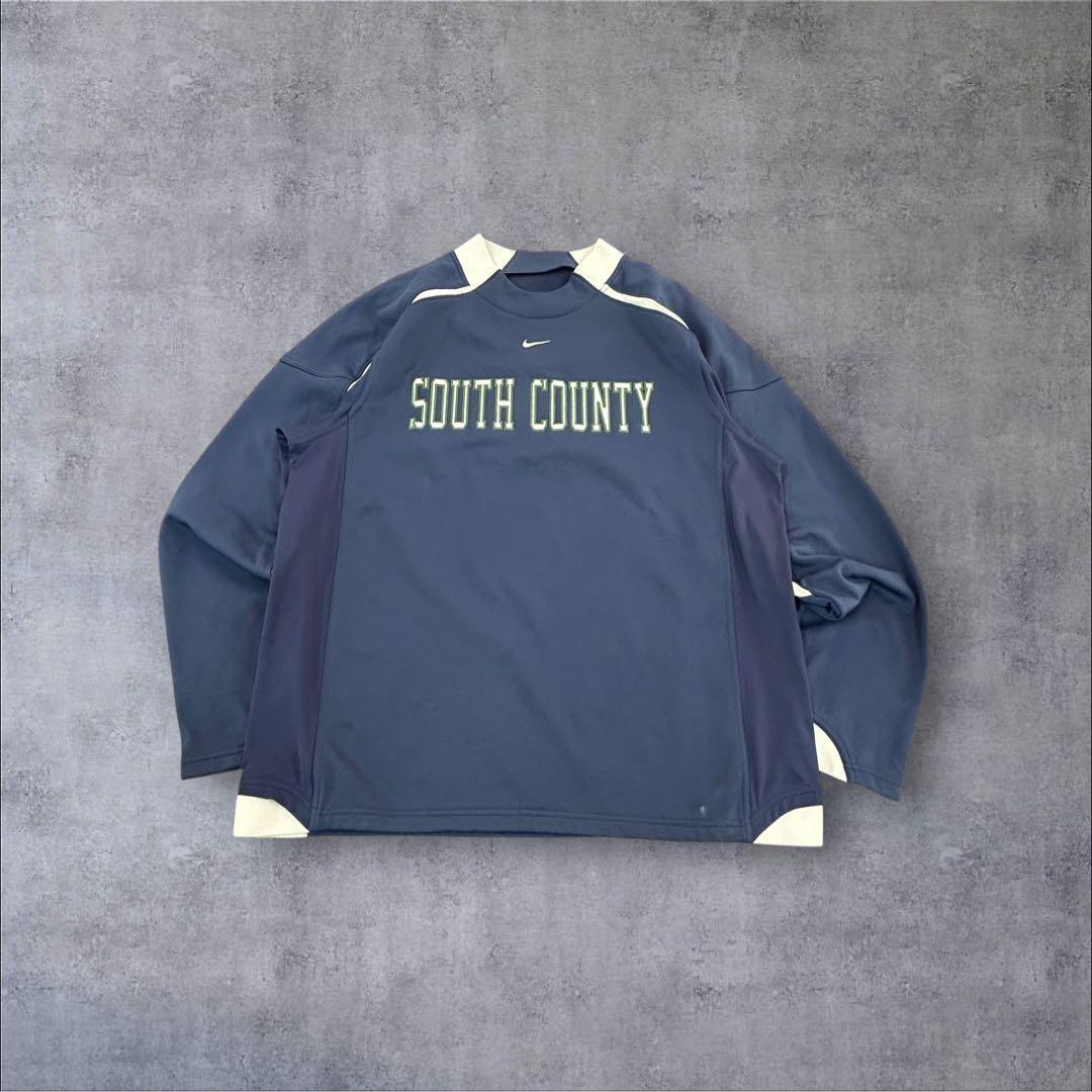 00s ナイキ ピステ L プルオーバー ネイビー トレーナー 裏起毛 Y2K